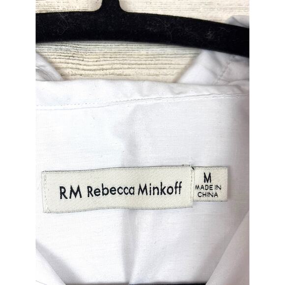 Rebecca Minkoff Women's M White Silver Studded Cropped Button Up Shirt Blouse - Picture 4 of 7